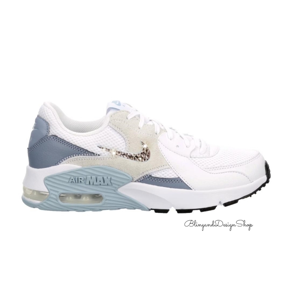 Bling Nike Air Max Excee Womens Blue White Sneakers Shoes Customized W/ Crystals